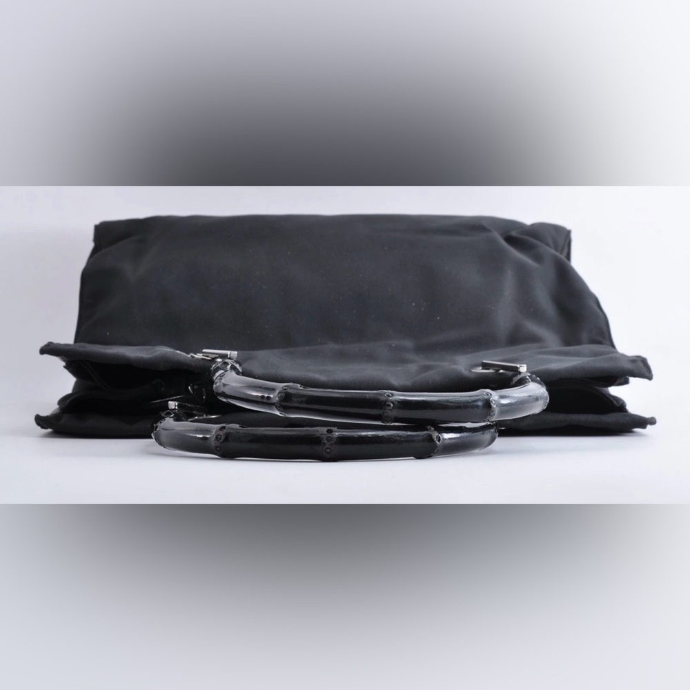 Vintage Gucci black nylon bamboo top handle tote bag pre-owned - Picture 5 of 15